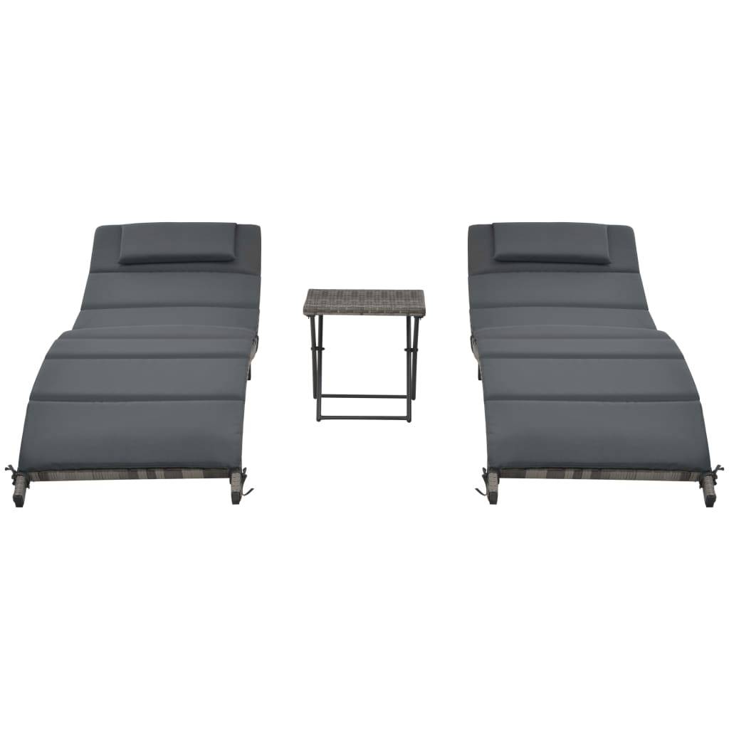 Helloshop26 - Ensemble de chaises longues pliables 3 pièces résine tressée gris - Imagen 2