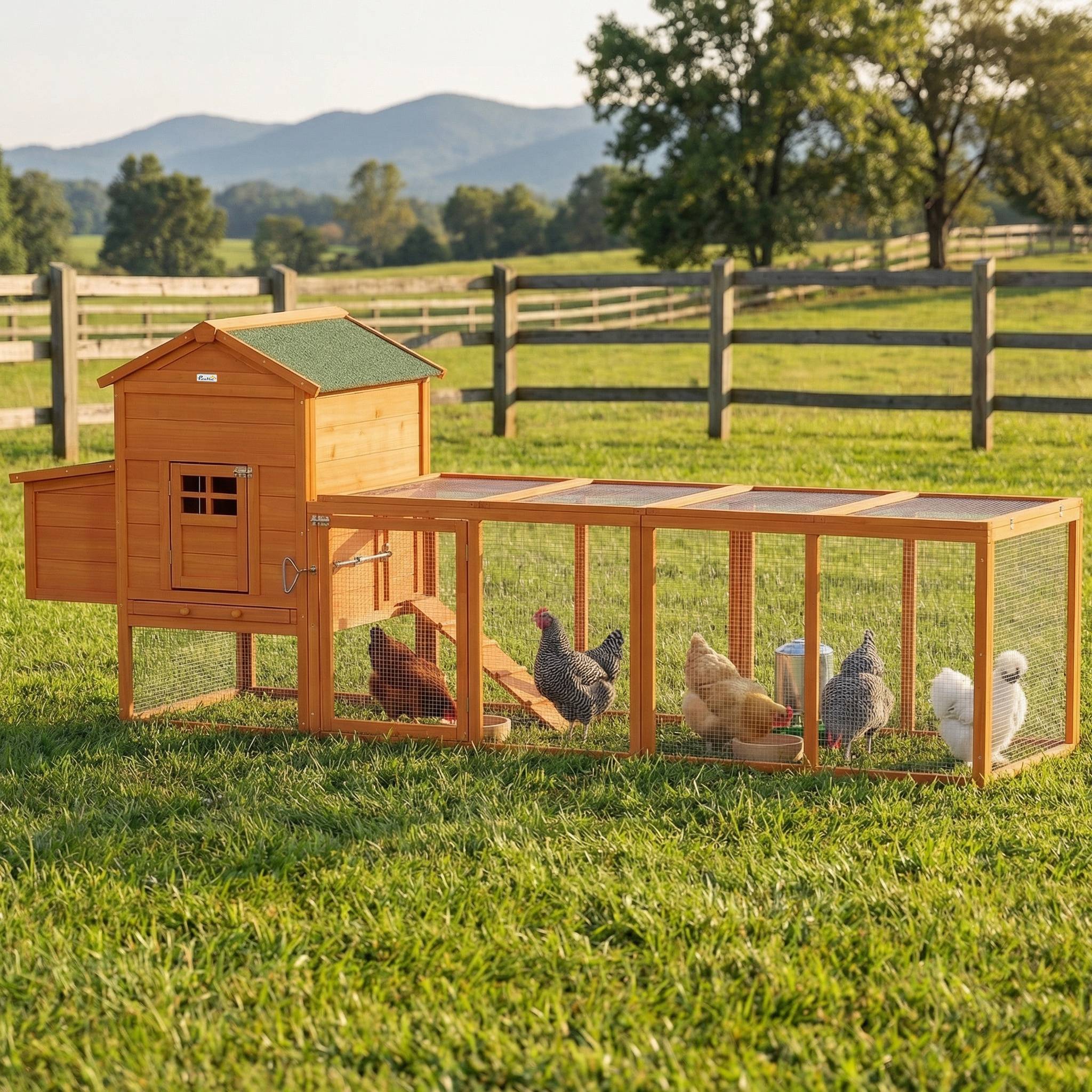 Grand poulailler bois extérieur 3 à 6 poules toit bitumé 297x68x118cm - ComfortXL Outdoor Living - Image 3