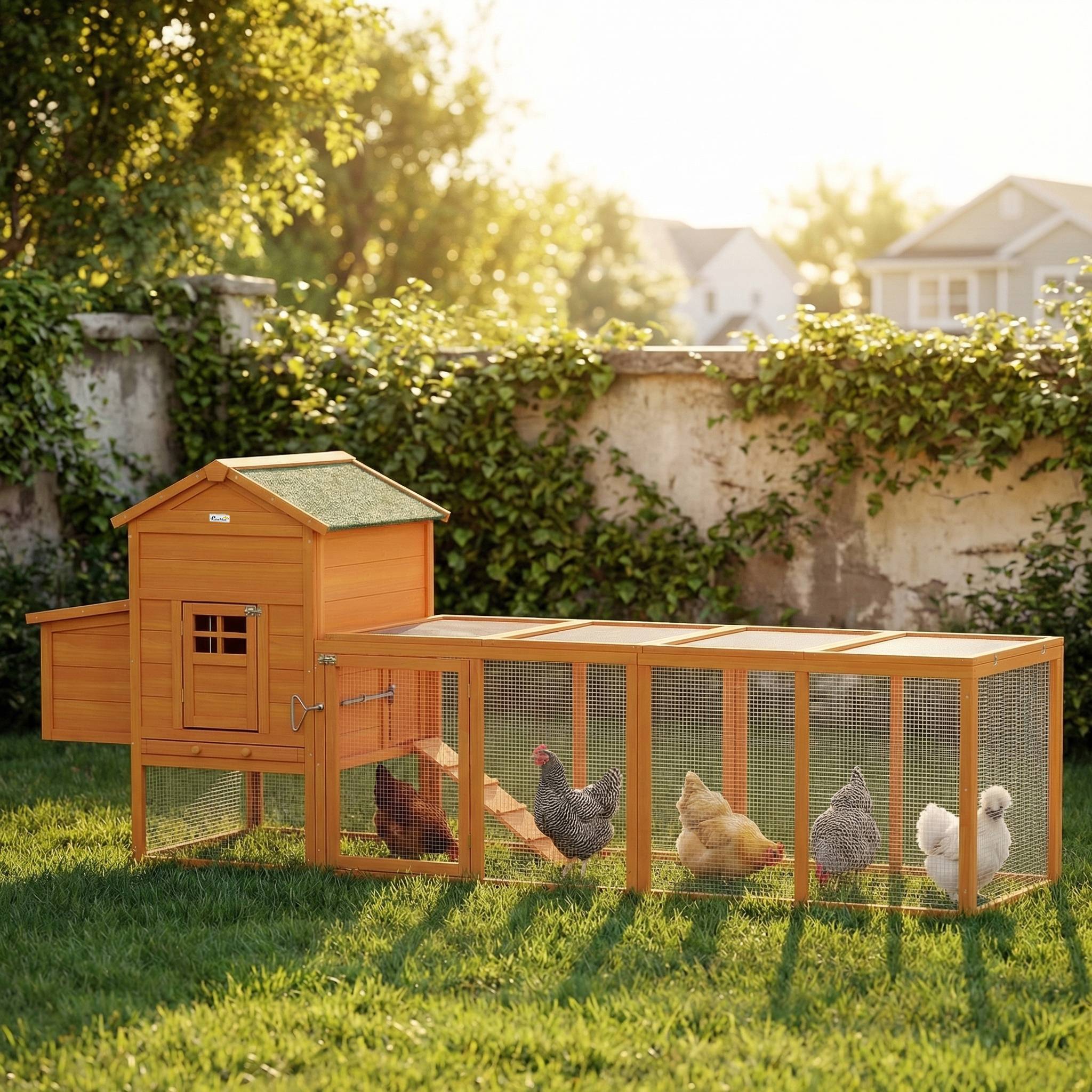 Grand poulailler bois extérieur 3 à 6 poules toit bitumé 297x68x118cm - ComfortXL Outdoor Living - Image 4