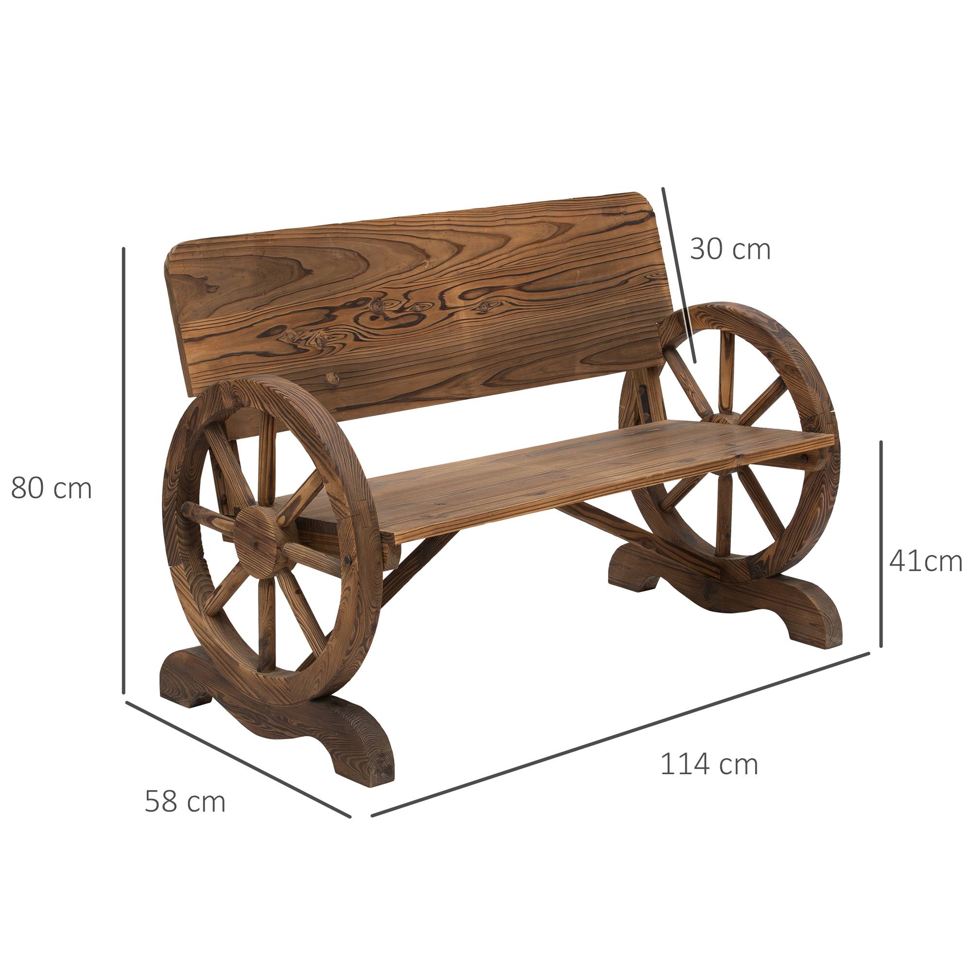 Outsunny - Banc de jardin 3 places style rustique chic accoudoirs roues de charette bois sapin traité carbonisation - Outsunny - Image 3