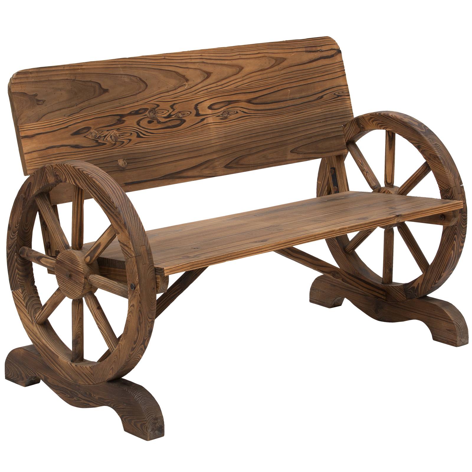 Outsunny - Banc de jardin 3 places style rustique chic accoudoirs roues de charette bois sapin traité carbonisation - Outsunny - Image 1