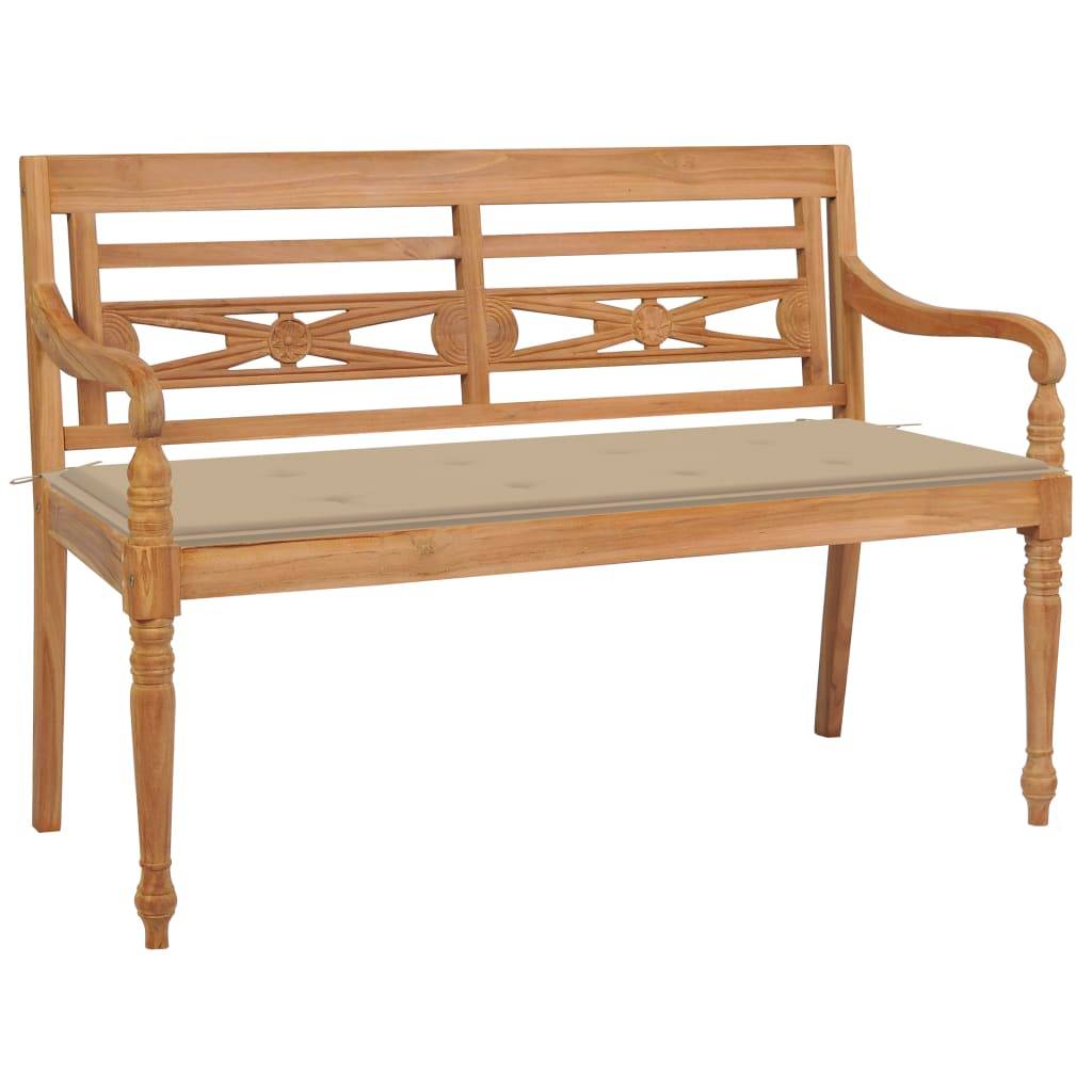 Helloshop26 - Banc de jardin meuble de patio d'extérieur terrasse avec coussin beige 120 x 51,5 x 84 cm bois de teck massif - Imagen 1