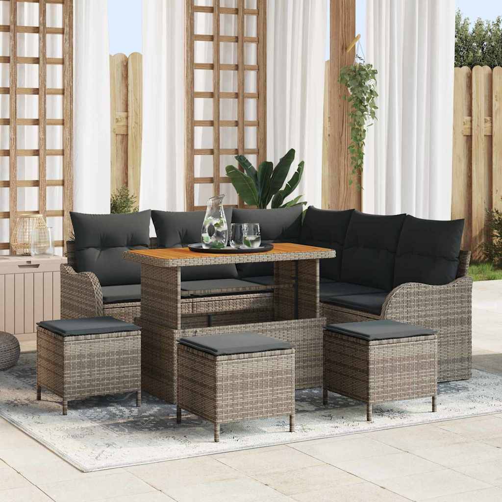 Salon de jardin 8 places Polyrotin et Bois Design Modulable pour Jardin Gris – ComfortXL Outdoor Living - Image 1