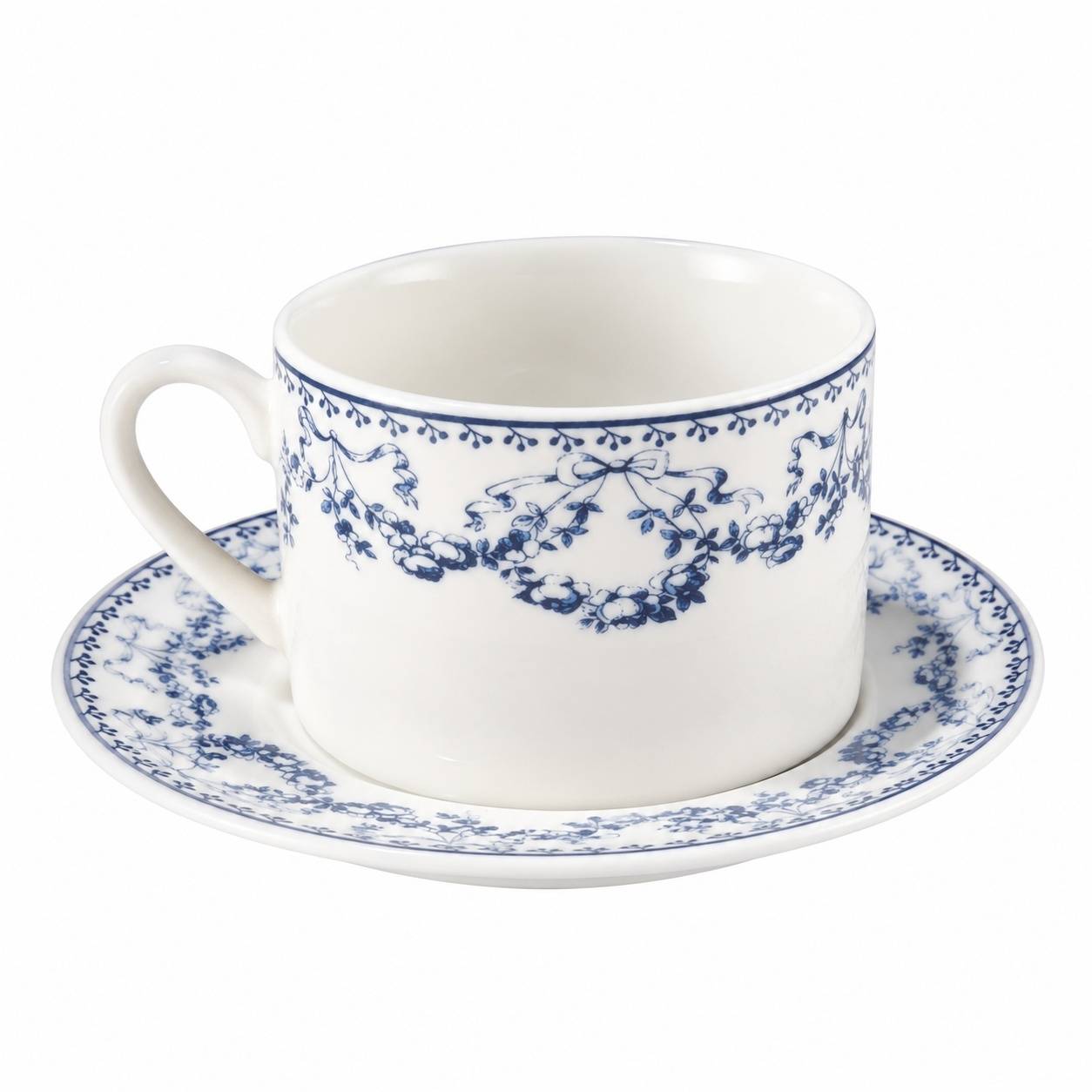 Tasse et Sous-tasse en Porcelaine Fine Motif Floral Bleu Vintage