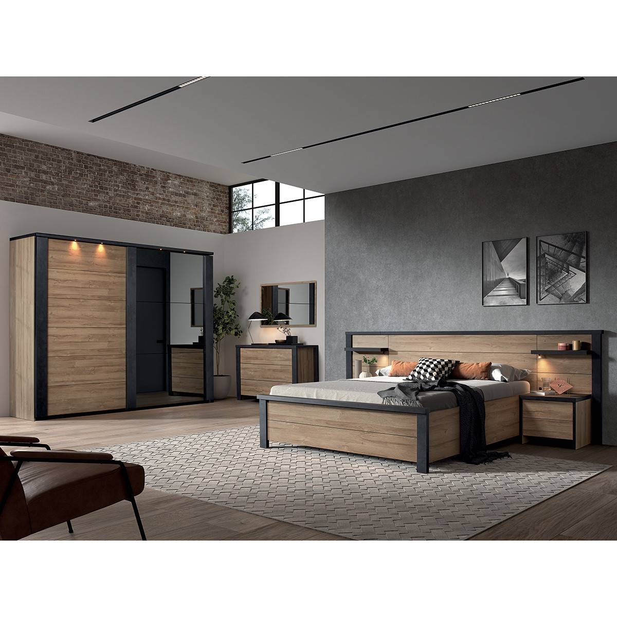 Armoire 2 Portes Coulissantes 217cm avec Leds - SIWA - Image 5