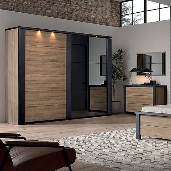 Armoire 2 Portes Coulissantes 217cm avec Leds - SIWA - Image 2