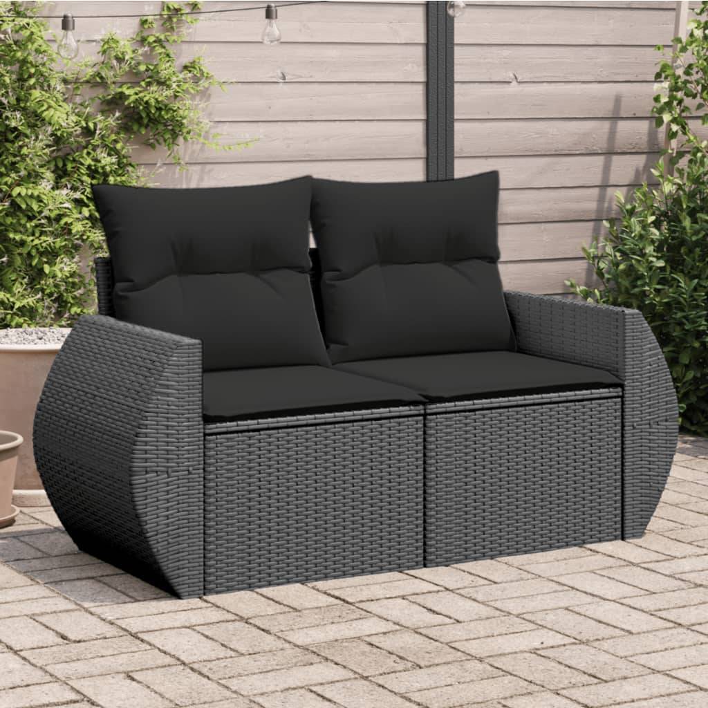 Canapé Extérieur 2 Assises Poly Rotin avec Coffre de Rangement et Coussins – Noir – ComfortXL Outdoor Living - Image 1