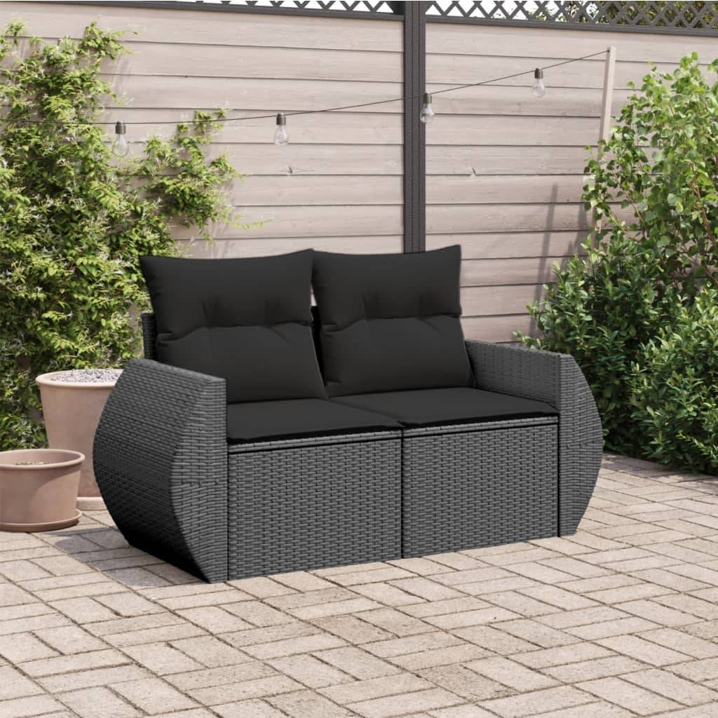Canapé Extérieur 2 Assises Poly Rotin avec Coffre de Rangement et Coussins – Noir – ComfortXL Outdoor Living - Image 3