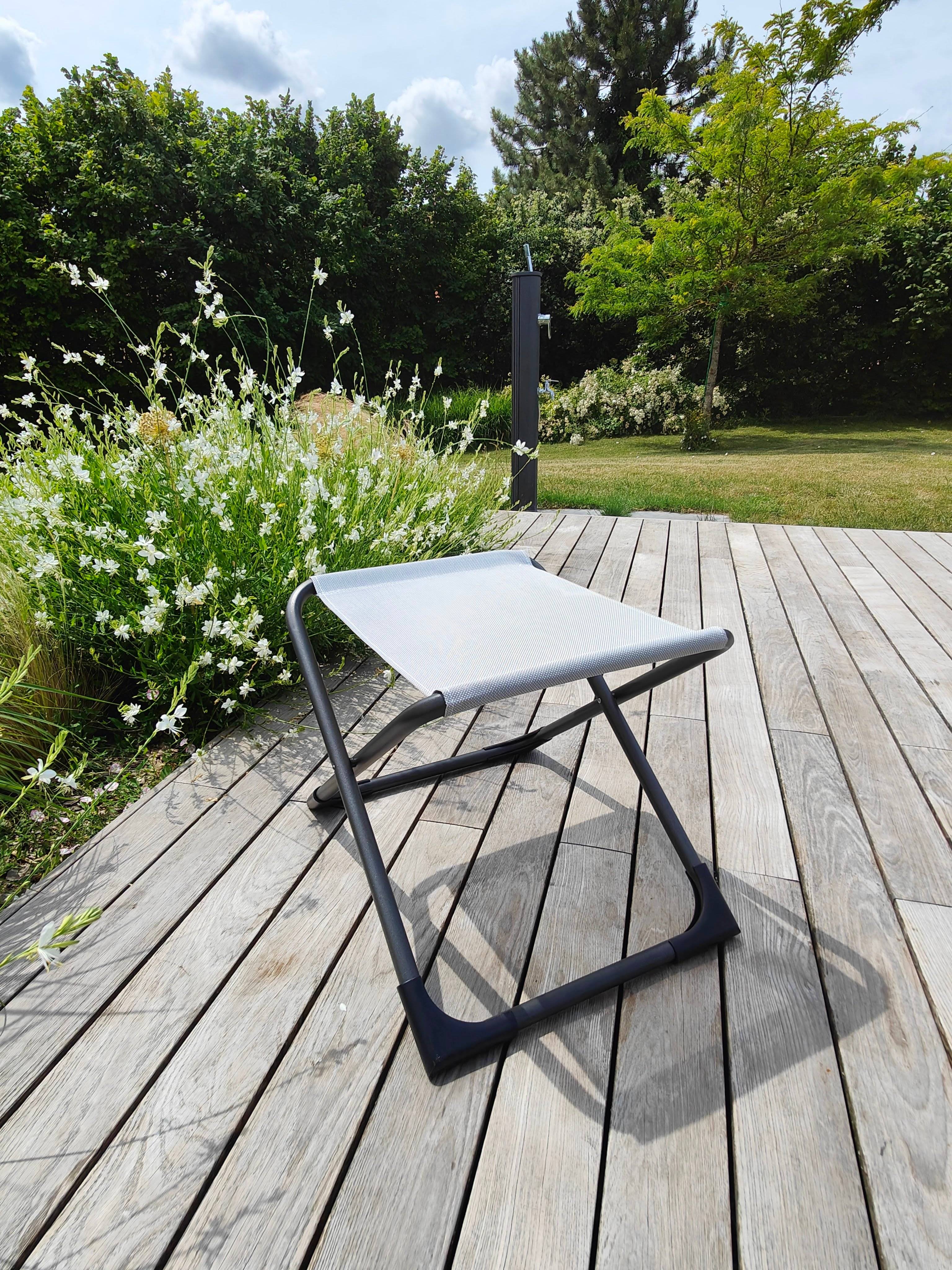 Fiam - Repose-Pieds CHICO Aluminium ANTHRACITE Texfil BLANC GRIS 49x61x42 cm FIAM - Imagen 3