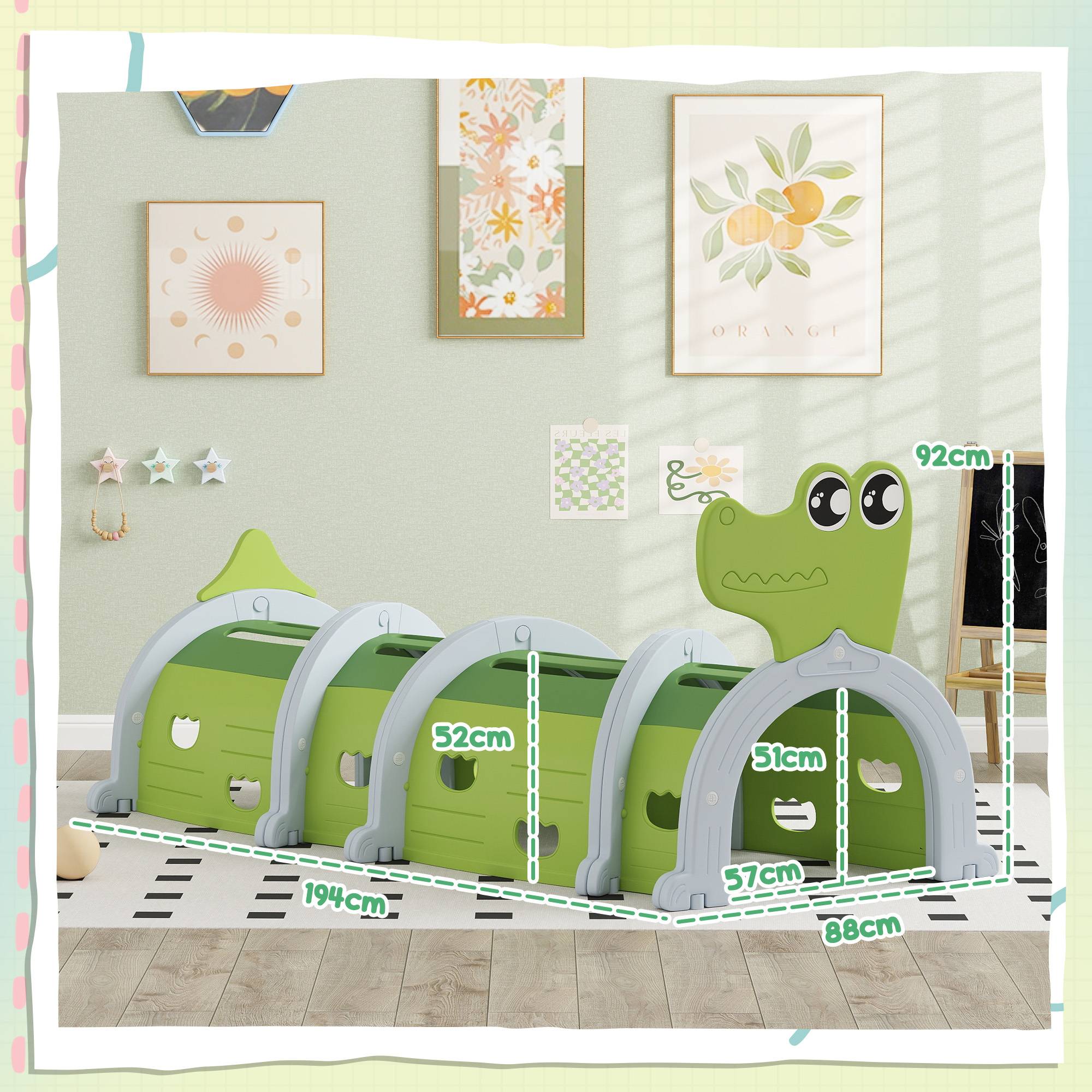 Tunnel enfant en forme de crocodile, modulable, tunnel de jeu pour enfants, enfants de 3 à 6 ans ramper et grimper, vert - Image 4