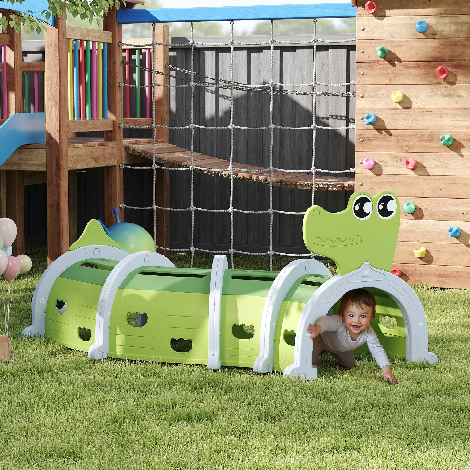 Tunnel enfant en forme de crocodile, modulable, tunnel de jeu pour enfants, enfants de 3 à 6 ans ramper et grimper, vert - Image 2