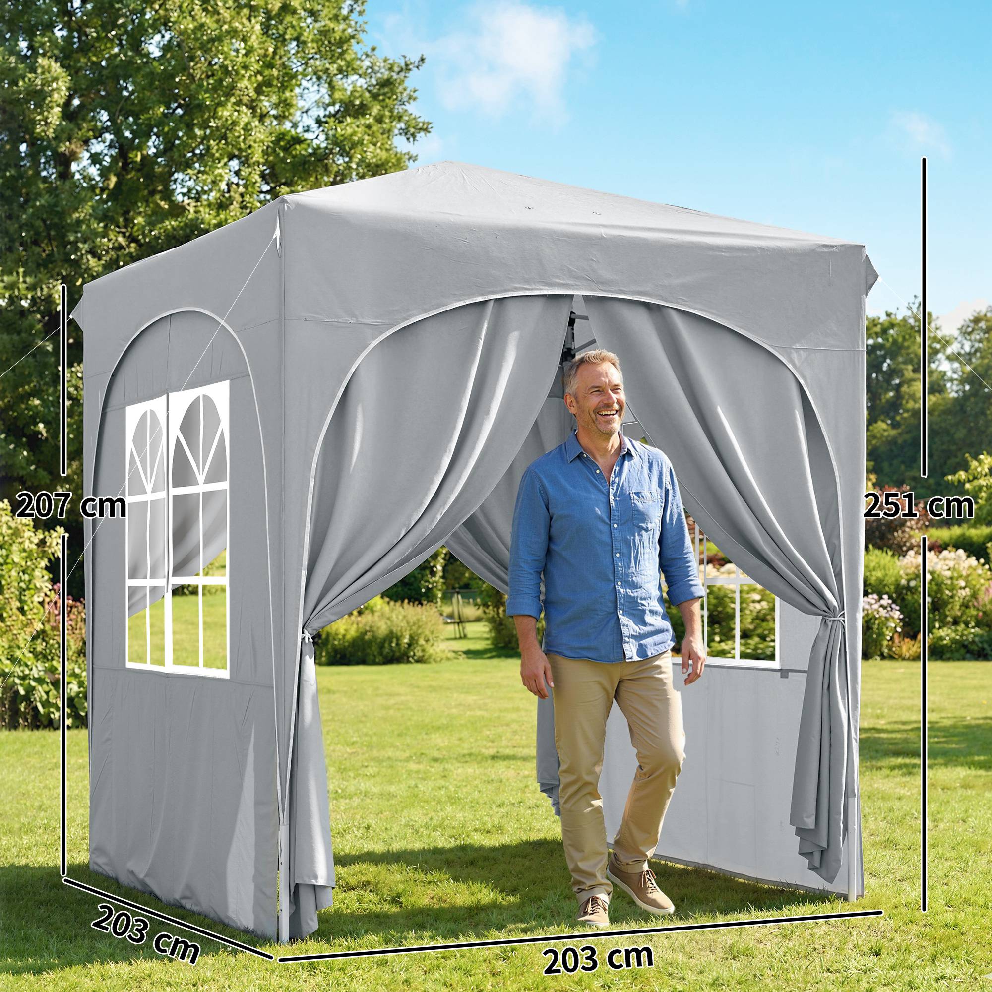 Sans Marque - Gazebo pliant réglable 2x2 m avec 4 parois latérales, en métal et tissu Oxford gris clair - Image 5