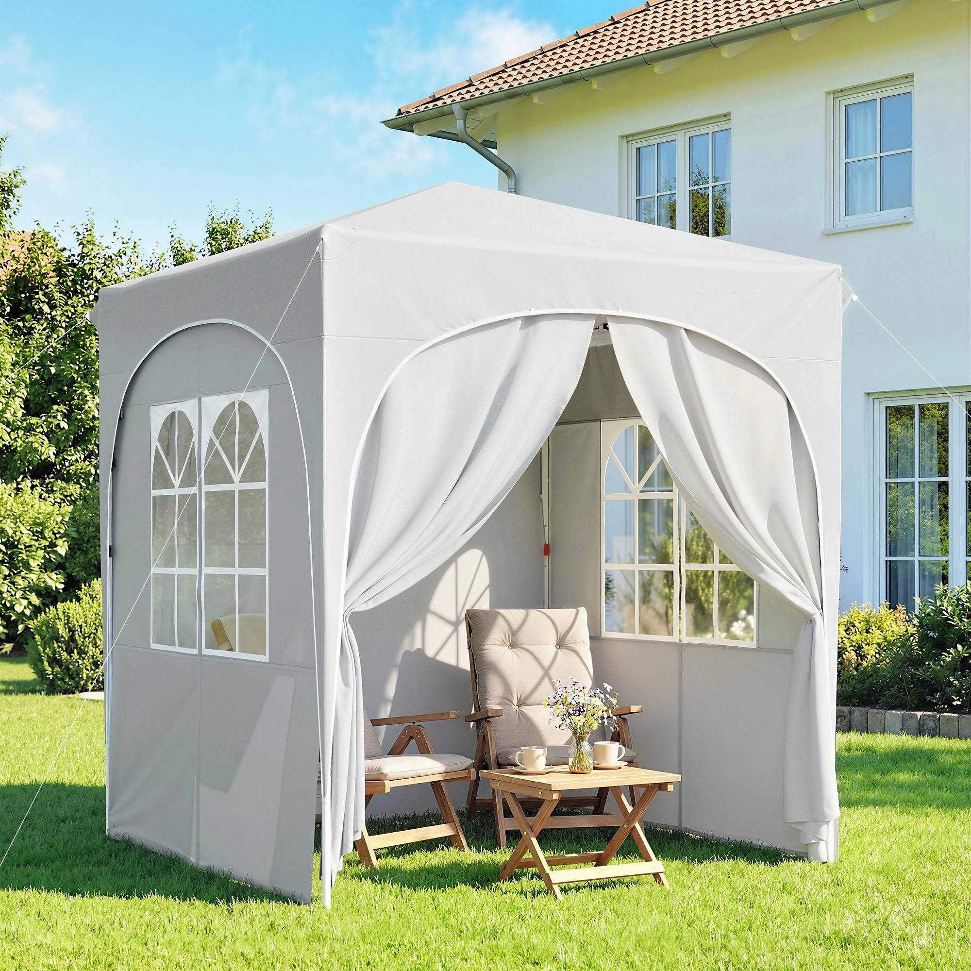 Sans Marque - Gazebo pliant réglable 2x2 m avec 4 parois latérales, en métal et tissu Oxford gris clair - Image 3