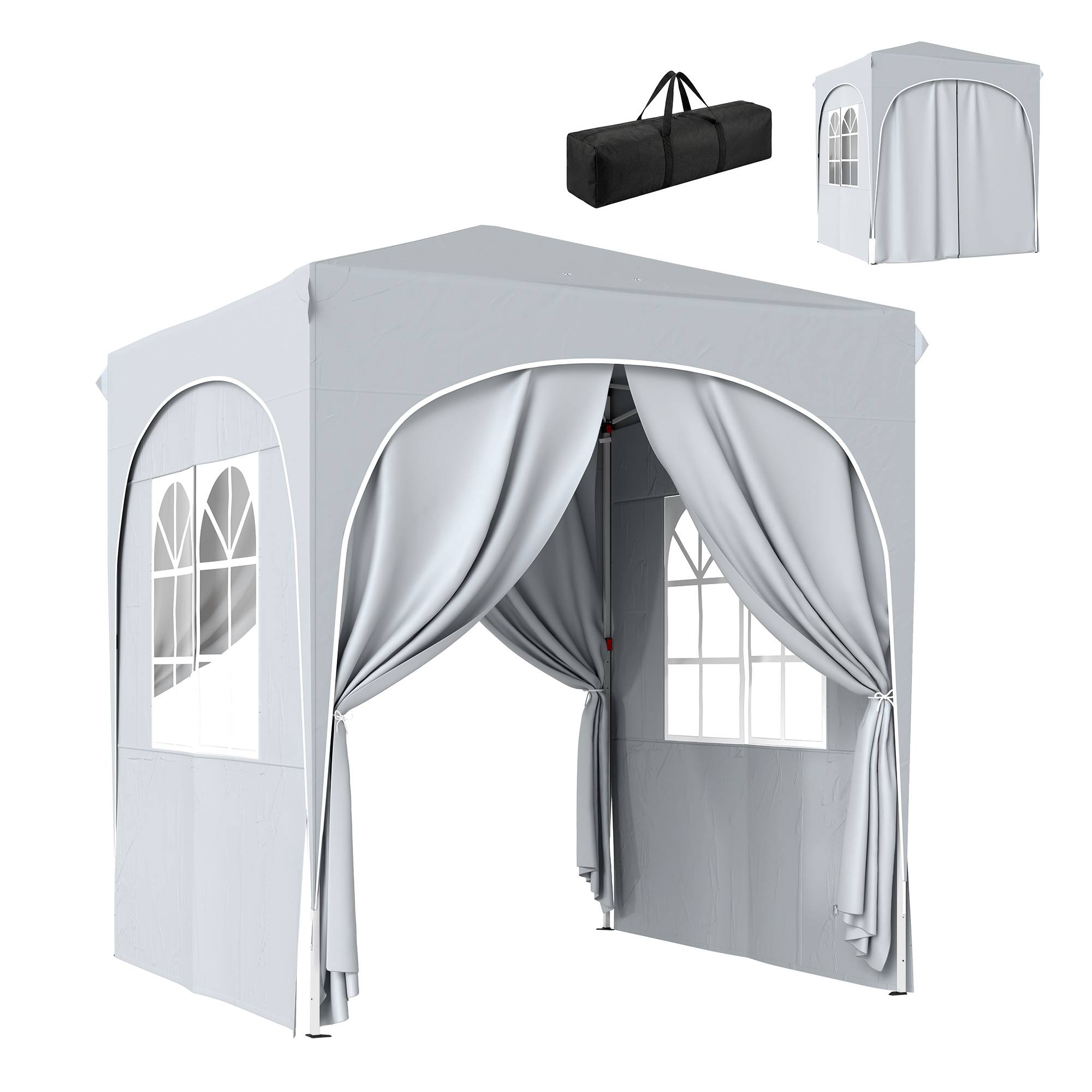 Sans Marque - Gazebo pliant réglable 2x2 m avec 4 parois latérales, en métal et tissu Oxford gris clair - Image 1