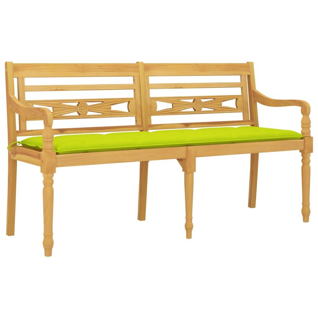 Helloshop26 - Banc de jardin meuble de patio d'extérieur terrasse avec coussin vert brillant 150 cm bois teck massif - Imagen 1