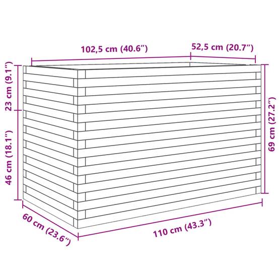 Jardinière Bois Pin Massif Cire Marron 110 x 60 x 68.5 cm - PANGIVO - Image 10