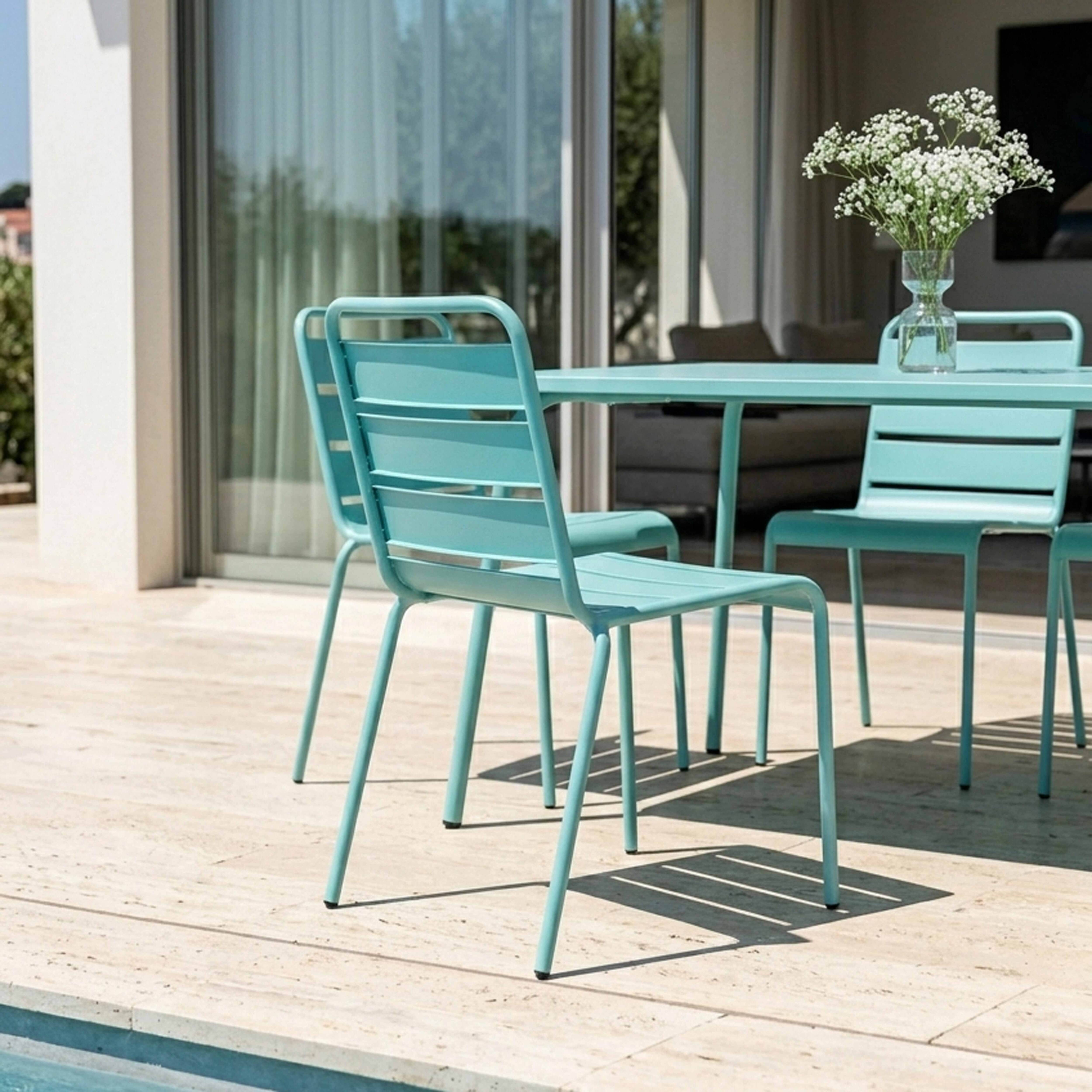 Oviala - Ensemble table de jardin et 8 chaises en métal turquoise Palavas - Oviala - Imagen 4