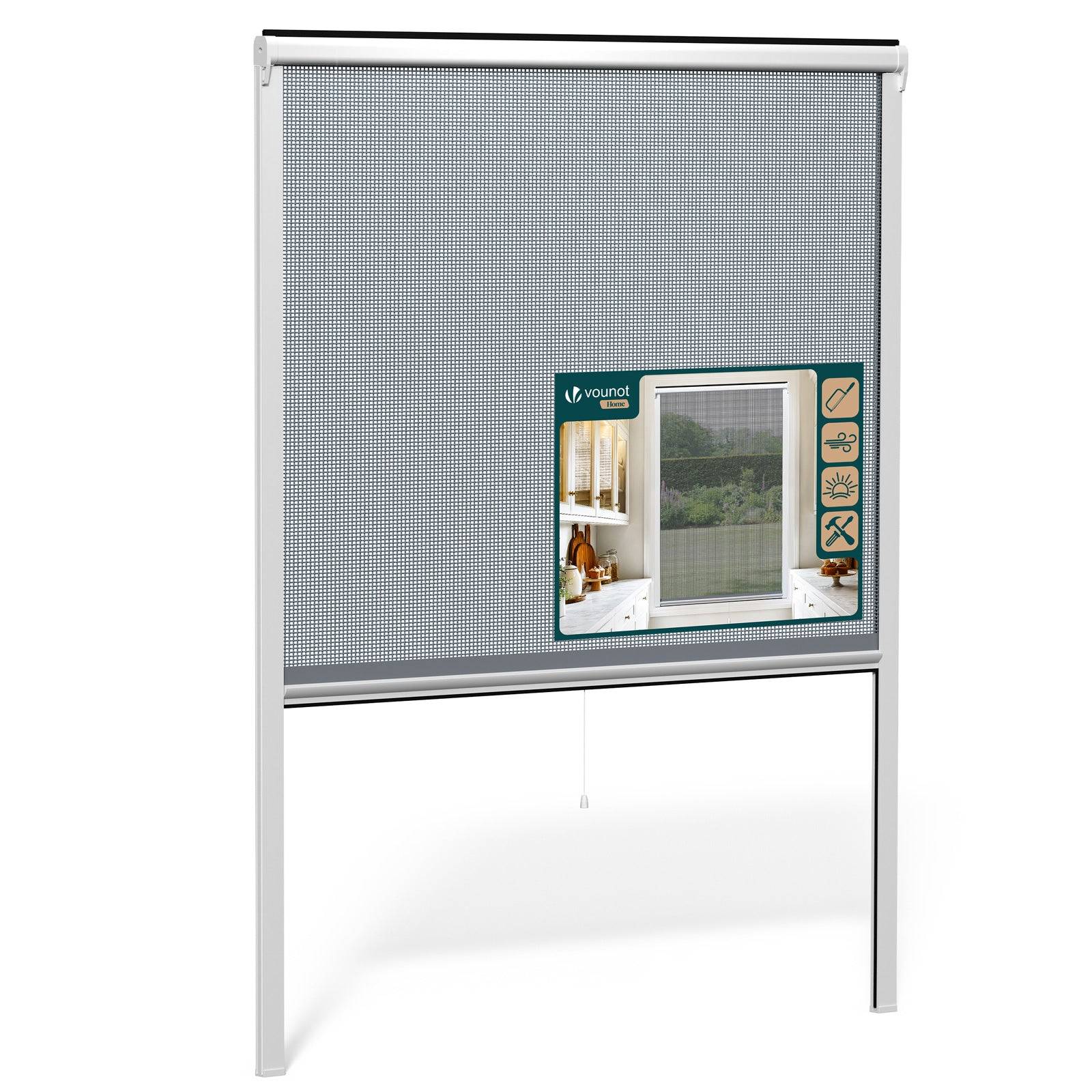 Vounot - Moustiquaire de fenêtre L130 x H160 cm  enroulable et recoupable en PVC blanc VOUNOT® - Image 1