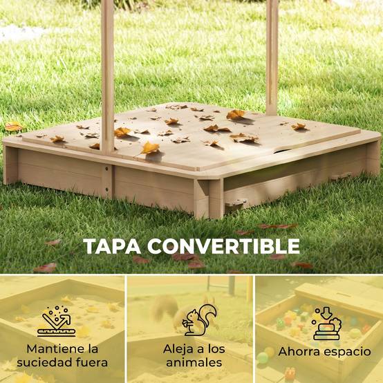 Bac à sable en bois naturel auvent modulable 2 bancs dossiers amovibles 106 × 106 × 115 cm terrasse et jardin - Image 8
