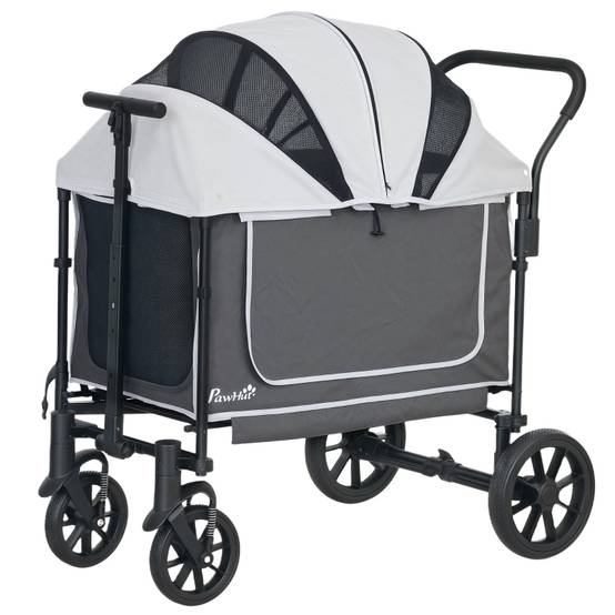 Buggy pour chiens et chats transport animaux extérieur 110 x 65 x 102 cm acier et polyester 600D Oxford gris foncé - PANGIVO - Image 1