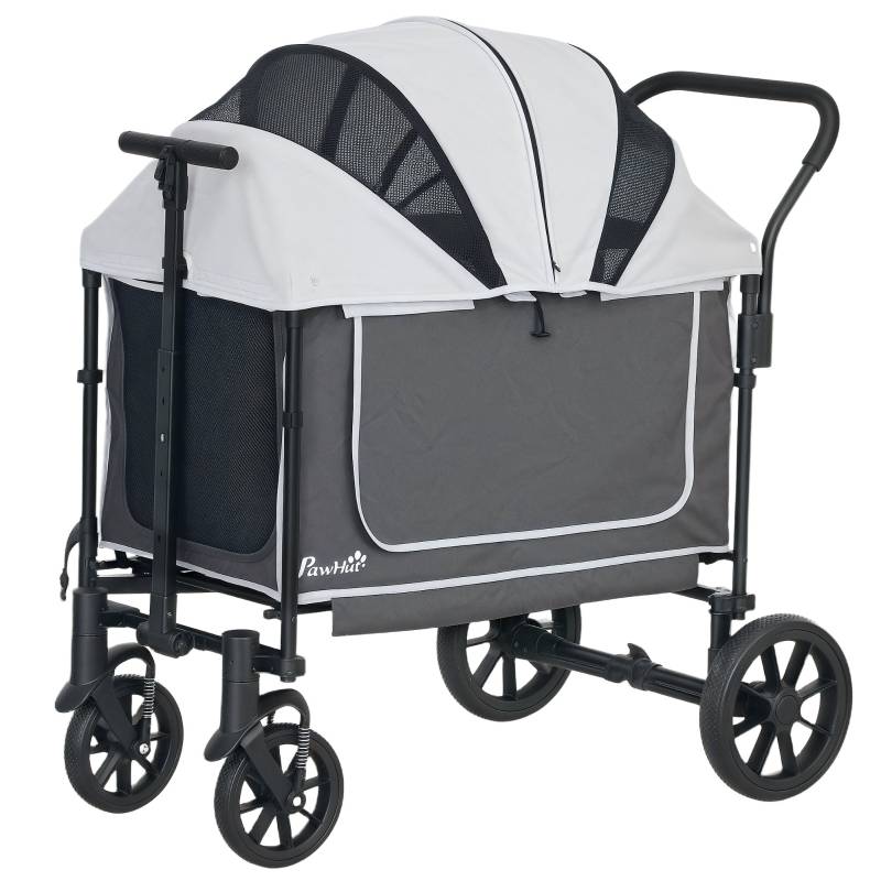 Buggy pour chiens et chats transport animaux extérieur 110 x 65 x 102 cm acier et polyester 600D Oxford gris foncé - PANGIVO - Image 1