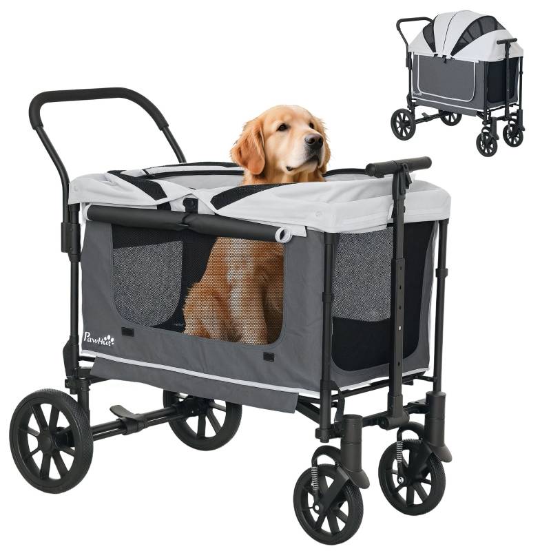 Buggy pour chiens et chats transport animaux extérieur 110 x 65 x 102 cm acier et polyester 600D Oxford gris foncé - PANGIVO - Image 7