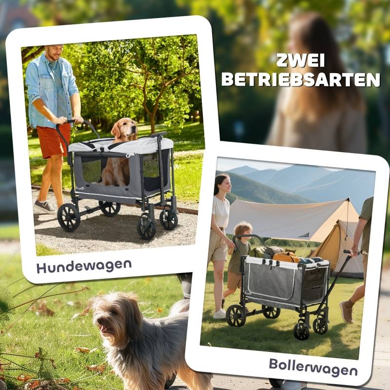 Buggy pour chiens et chats transport animaux extérieur 110 x 65 x 102 cm acier et polyester 600D Oxford gris foncé - PANGIVO - Image 4