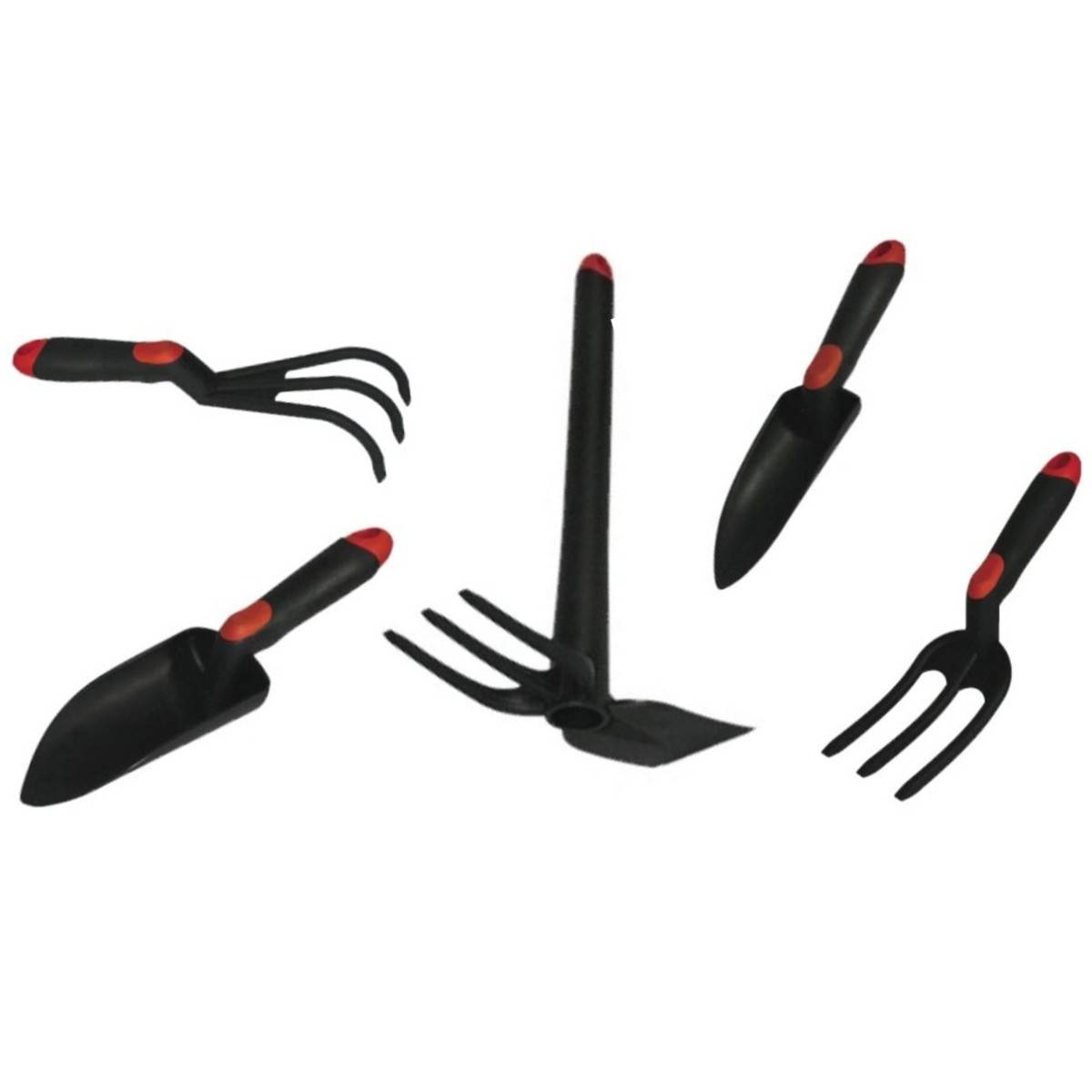 Kit 5 outils de jardin Serfouette - Plantoir large - Plantoir fin - Mini fourche 3 dents - Rateau 3 dents BRIXO - Imagen 1