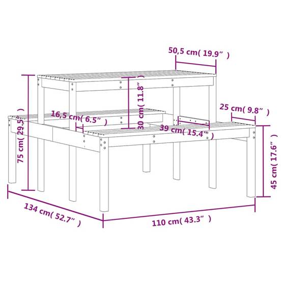 Table de pique-nique bois de pin imprégné 110 x 134 x 75 cm - PANGIVO - Image 9