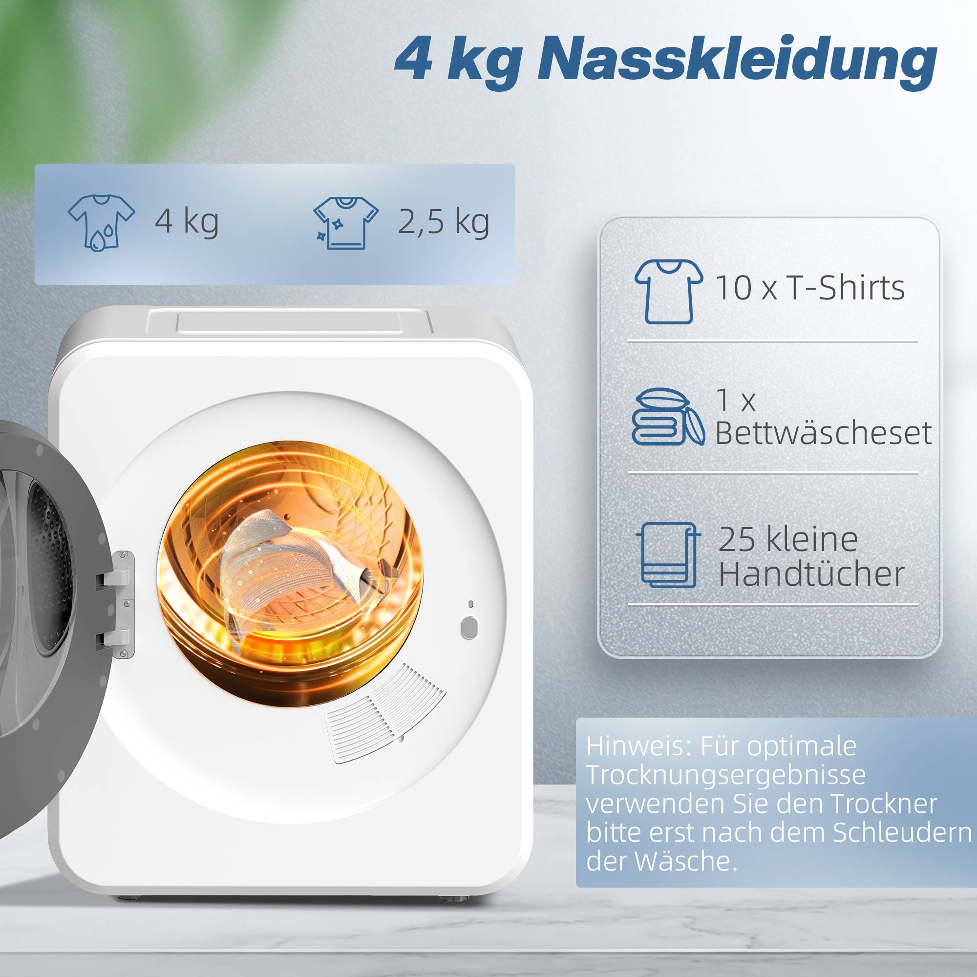 Sèche-linge à évacuation 4kg chargement frontal, tambour inox, 800W compact pose libre, blanc - Image 7