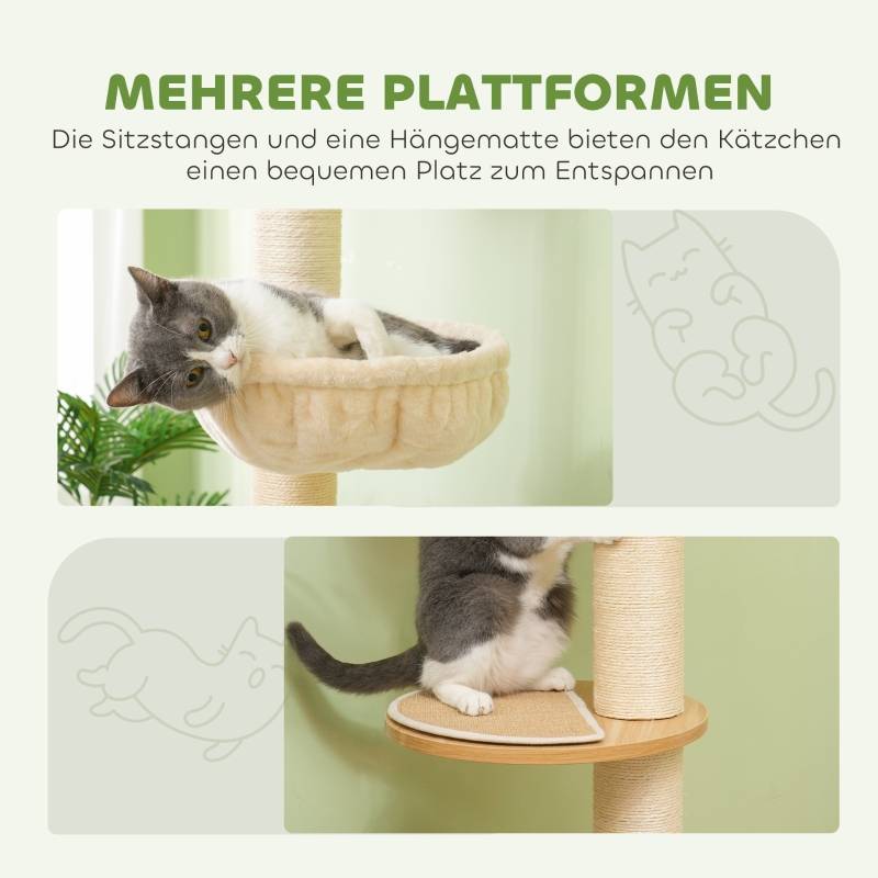 Arbre à chat sol-plafond anti-basculement, poteaux sisal, matériau bois chêne crème - Image 5