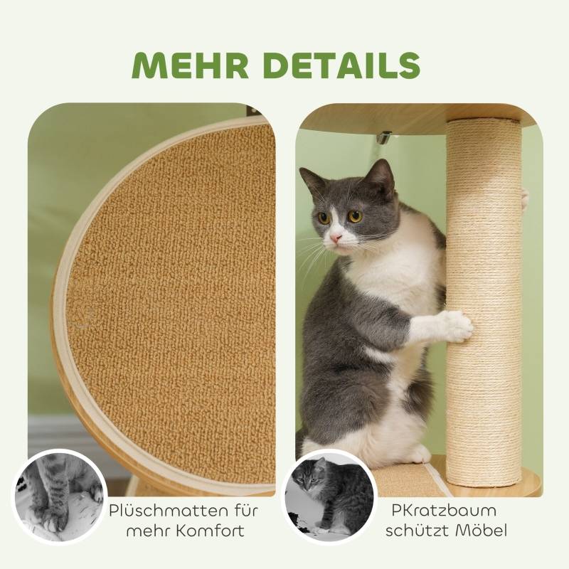 Arbre à chat sol-plafond anti-basculement, poteaux sisal, matériau bois chêne crème - Image 6
