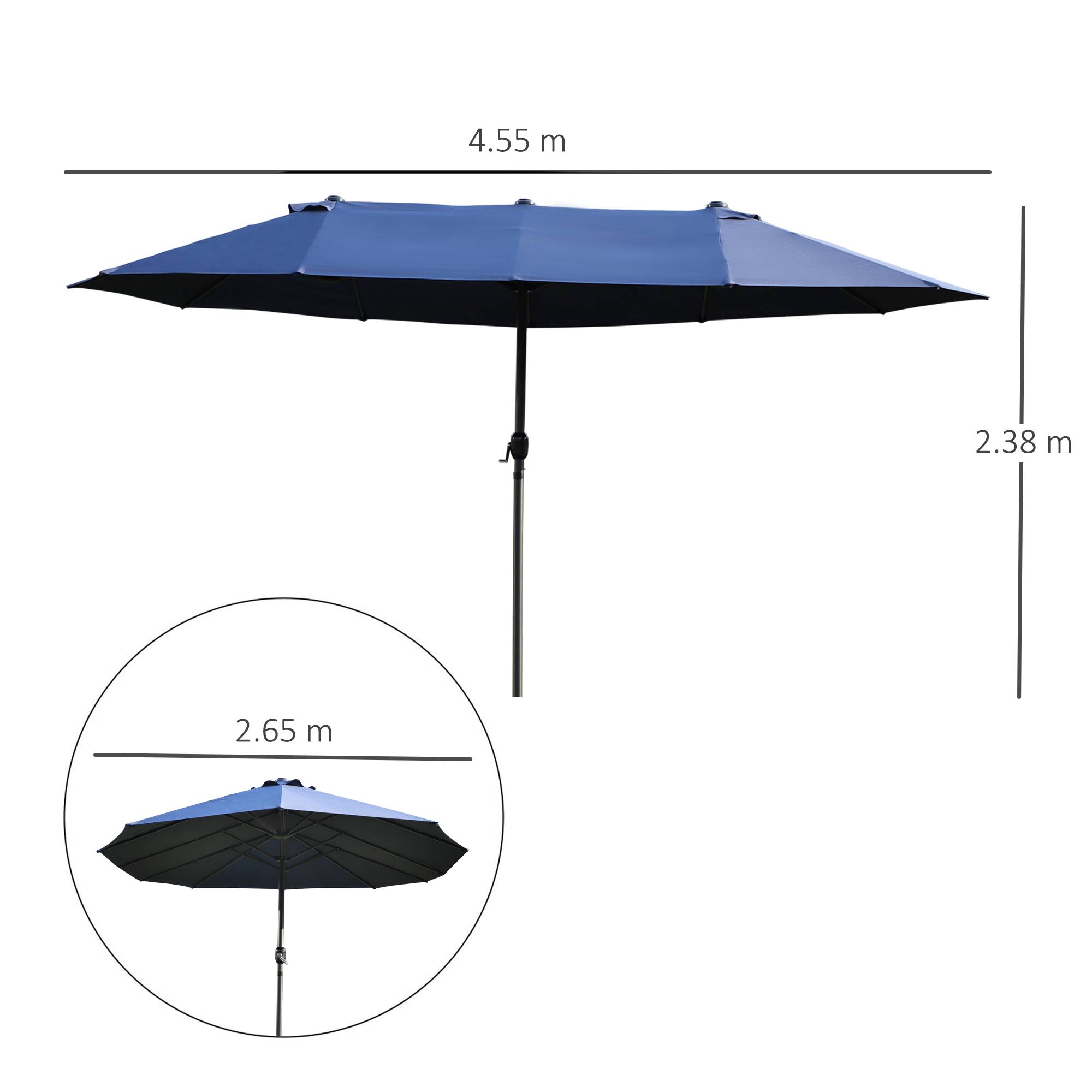 Parasol double acier jardin terrasse protection UV manivelle 455x265cm bleu - ComfortXL Outdoor Living - Image 3