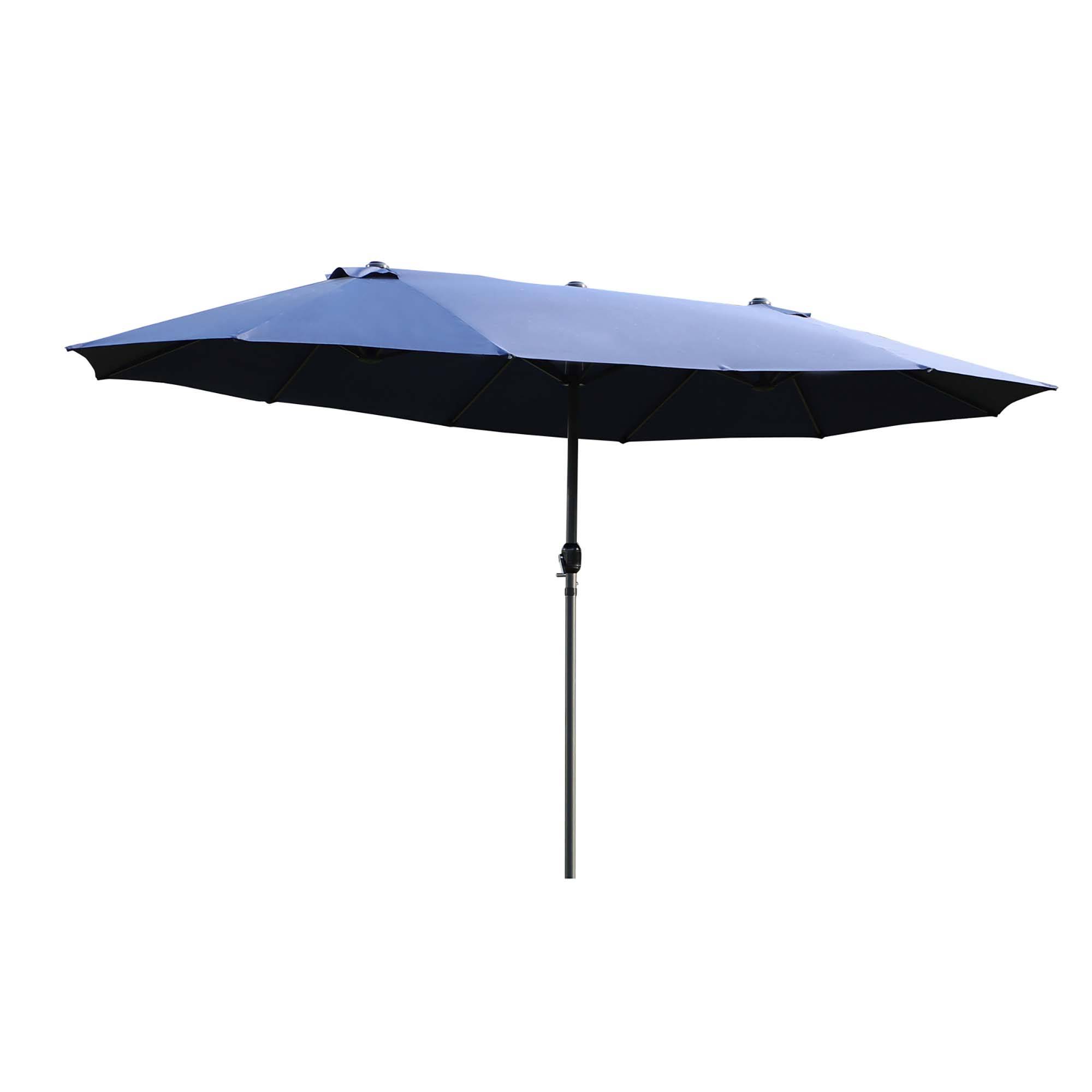 Parasol double acier jardin terrasse protection UV manivelle 455x265cm bleu - ComfortXL Outdoor Living - Image 2