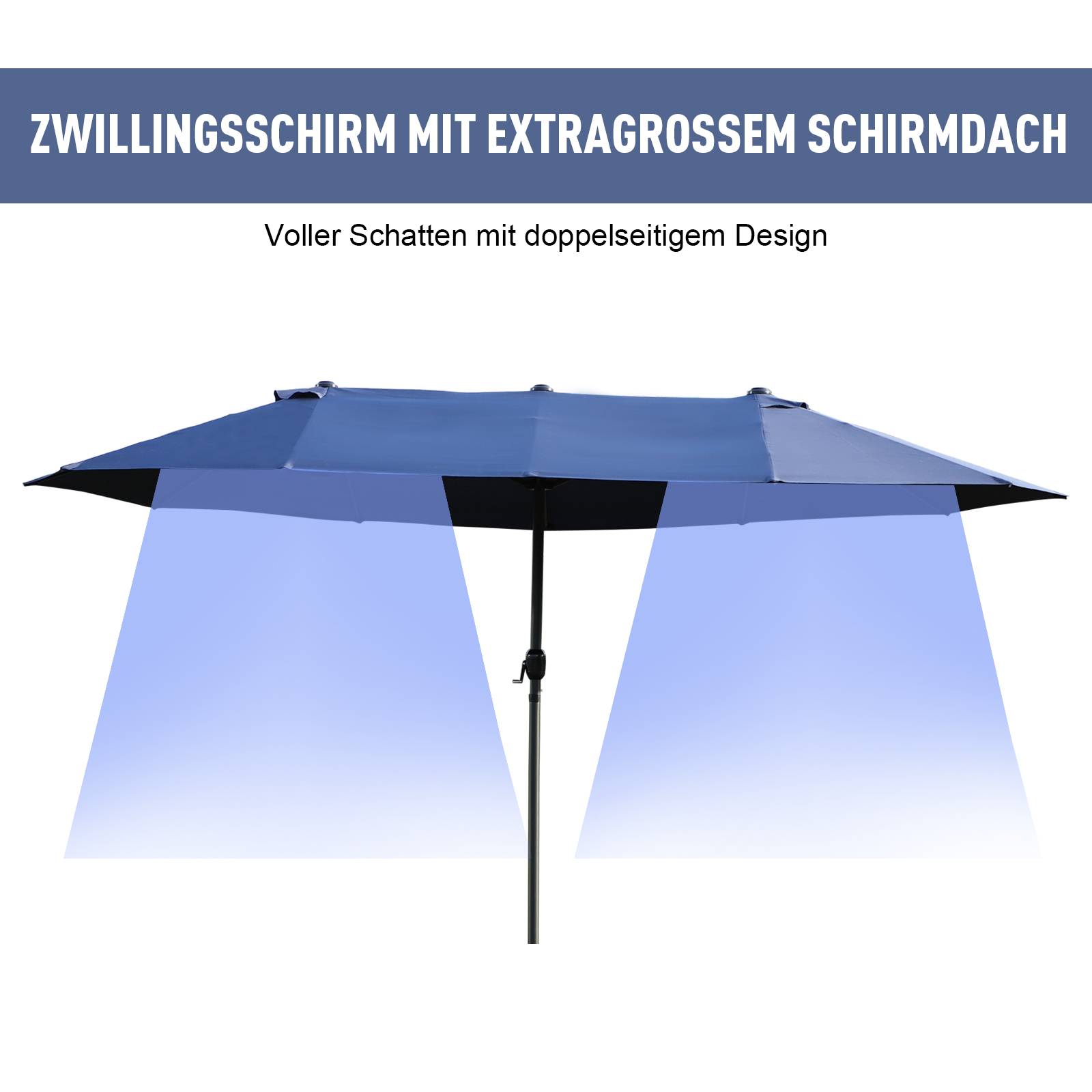 Parasol double acier jardin terrasse protection UV manivelle 455x265cm bleu - ComfortXL Outdoor Living - Image 4
