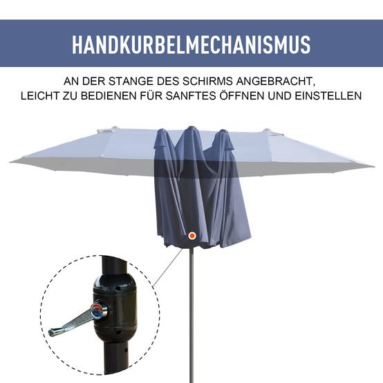 Parasol double acier jardin terrasse protection UV manivelle 455x265cm bleu - ComfortXL Outdoor Living - Image 5