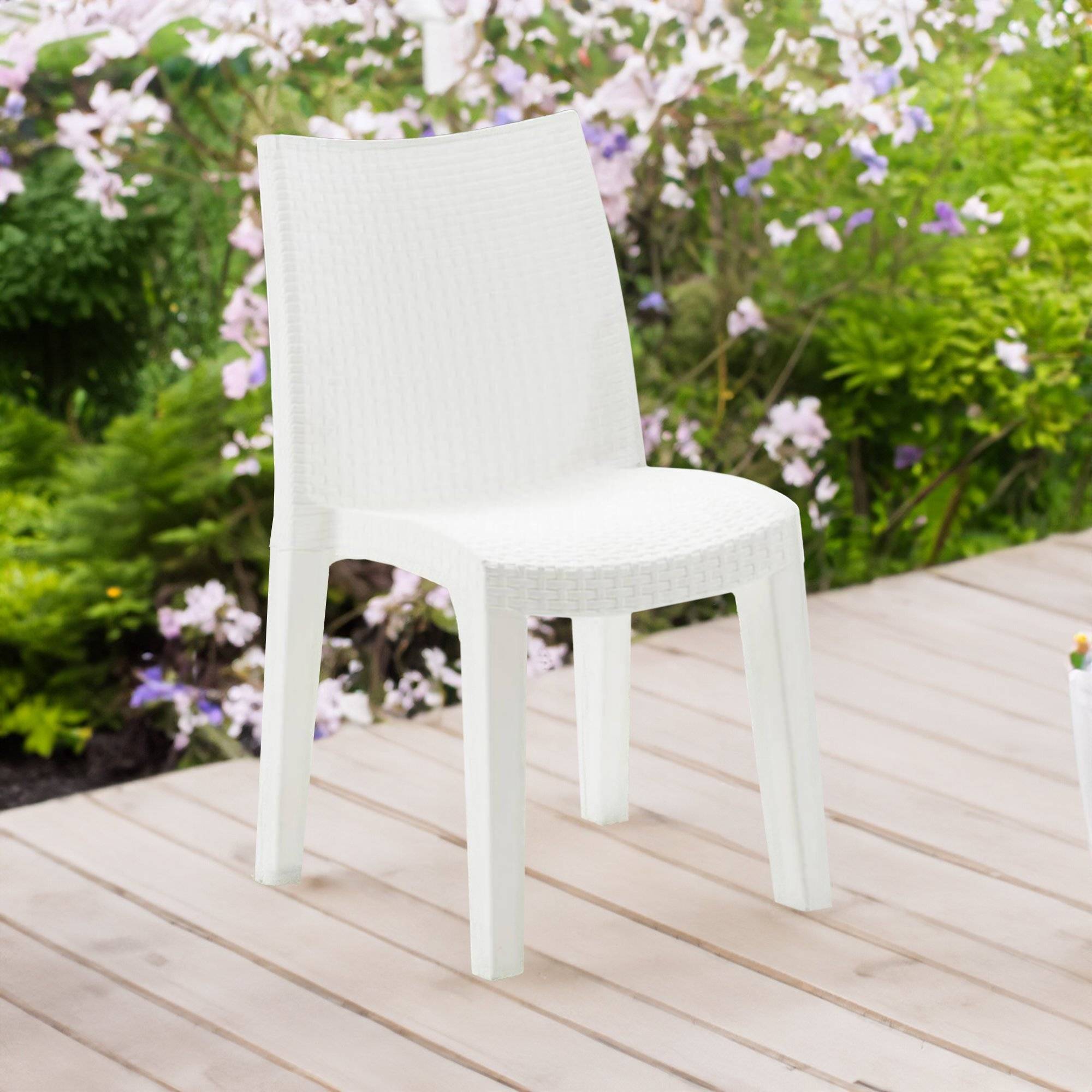 Dmora - Chaise d'extérieur Dmondin, Siège de jardin, Chaise pour table à manger, Fauteuil d'extérieur effet rotin, 48x55h86 cm, Blanc - Dmora - Imagen 4
