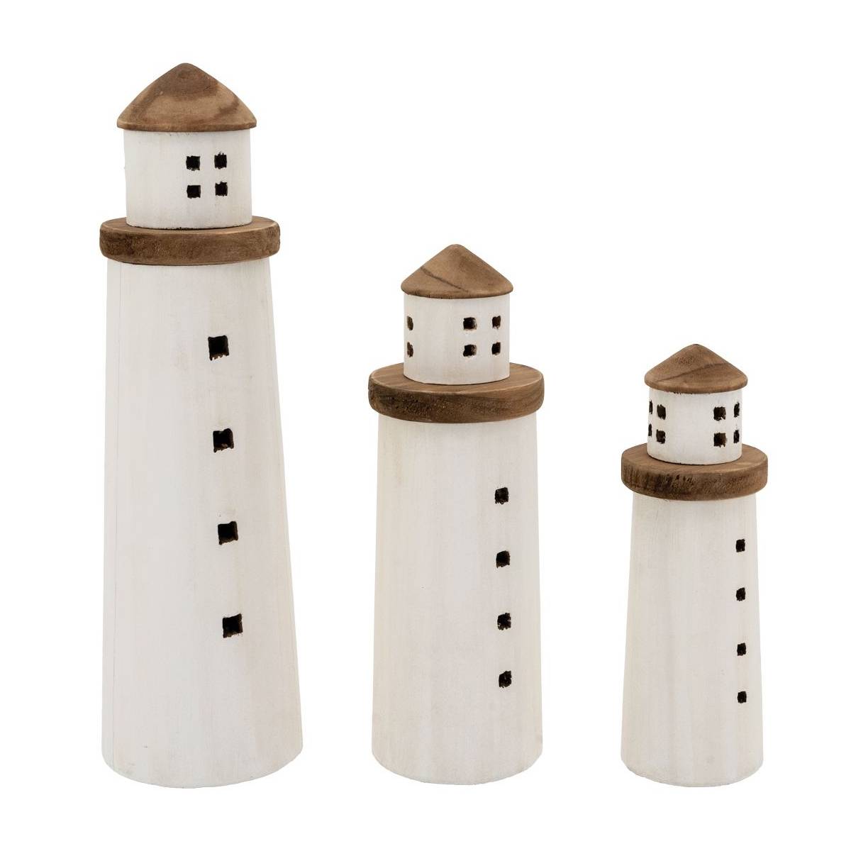 Aubry Gaspard - Phares en bois naturel et blanc (lot de 3) - Imagen 1