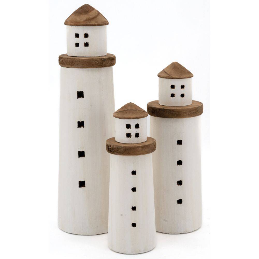 Aubry Gaspard - Phares en bois naturel et blanc (lot de 3) - Imagen 2