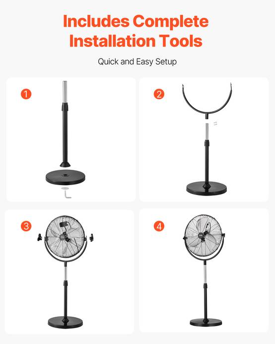 VEVOR Ventilateur pied industriel 425 mm, 4200 CFM. Hauteur réglable, 3 vitesses, noir. - Image 6