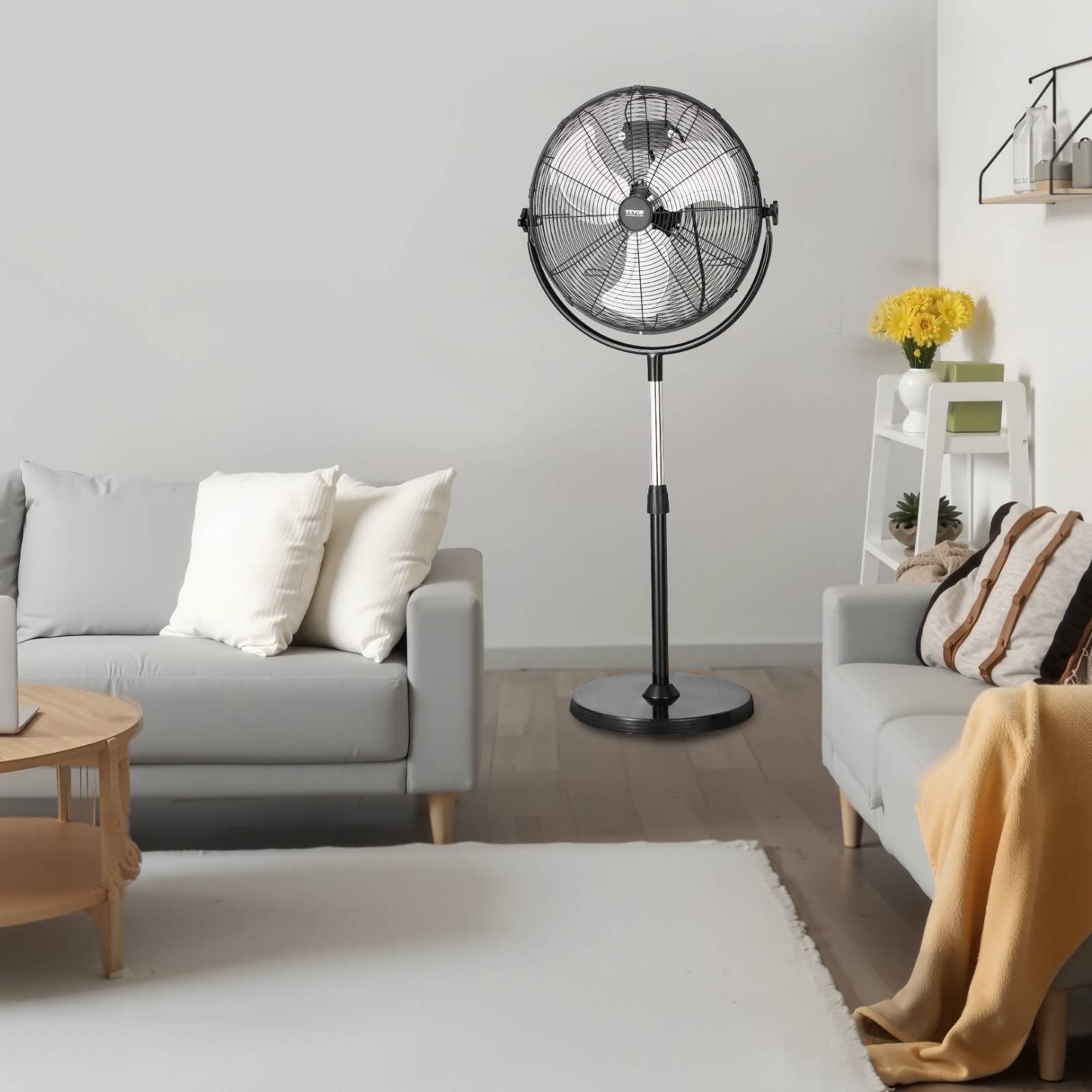 VEVOR Ventilateur pied industriel 425 mm, 4200 CFM. Hauteur réglable, 3 vitesses, noir. - Image 8