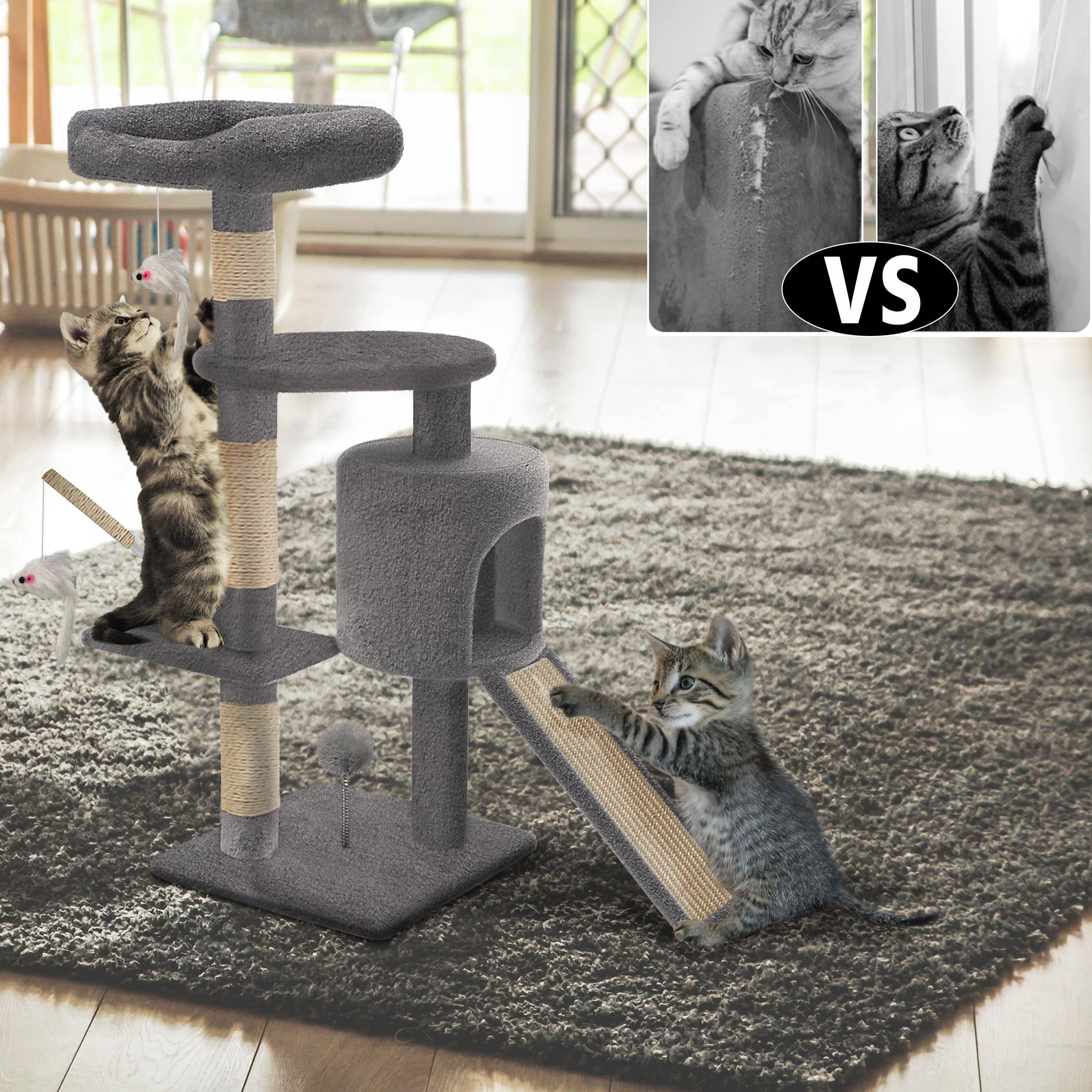 Vounot - Arbre à chat 112cm avec griffoir, niche et plateforme - Gris - Arbre à grimper pour chats - VOUNOT® - Image 6