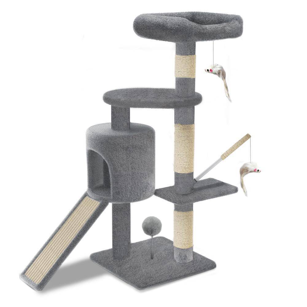 Vounot - Arbre à chat 112cm avec griffoir, niche et plateforme - Gris - Arbre à grimper pour chats - VOUNOT® - Image 1