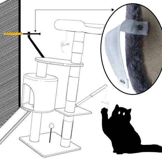Vounot - Arbre à chat 112cm avec griffoir, niche et plateforme - Gris - Arbre à grimper pour chats - VOUNOT® - Image 5