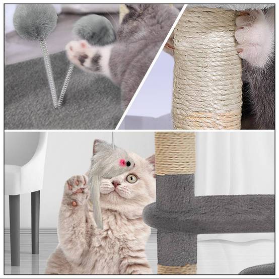 Vounot - Arbre à chat 112cm avec griffoir, niche et plateforme - Gris - Arbre à grimper pour chats - VOUNOT® - Image 3