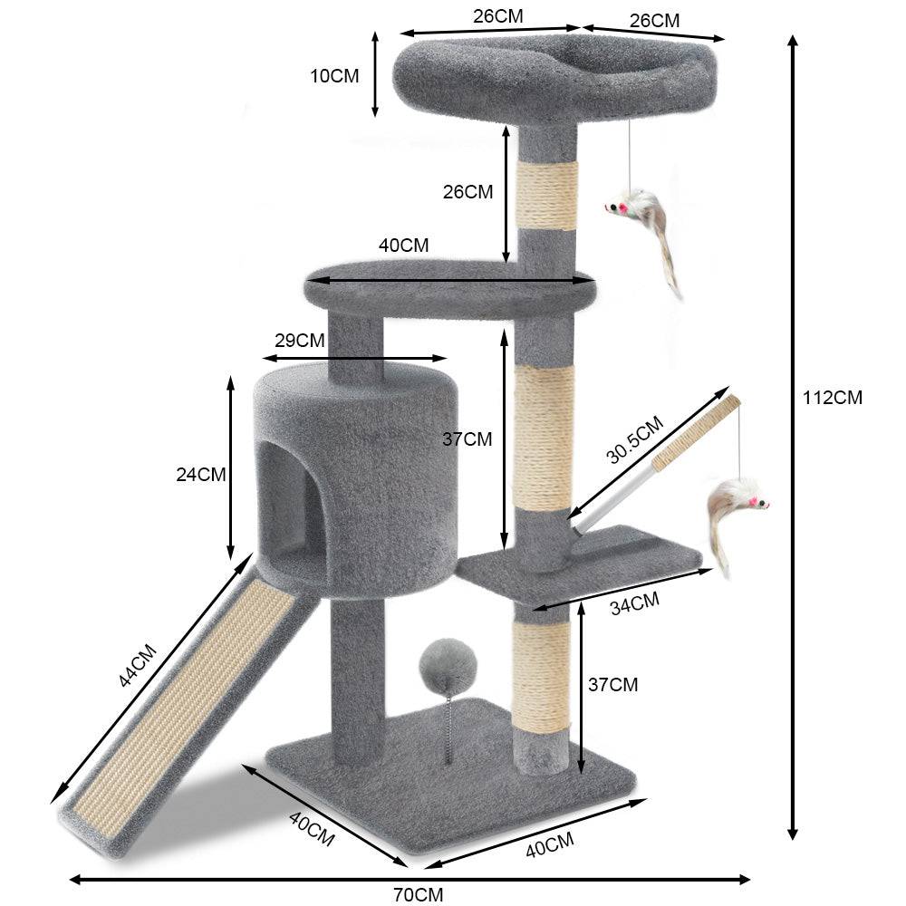 Vounot - Arbre à chat 112cm avec griffoir, niche et plateforme - Gris - Arbre à grimper pour chats - VOUNOT® - Image 4