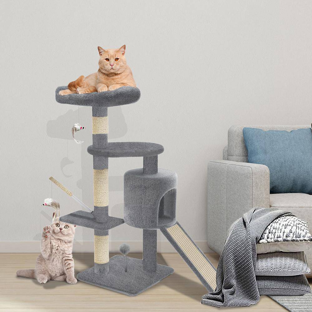 Vounot - Arbre à chat 112cm avec griffoir, niche et plateforme - Gris - Arbre à grimper pour chats - VOUNOT® - Image 2