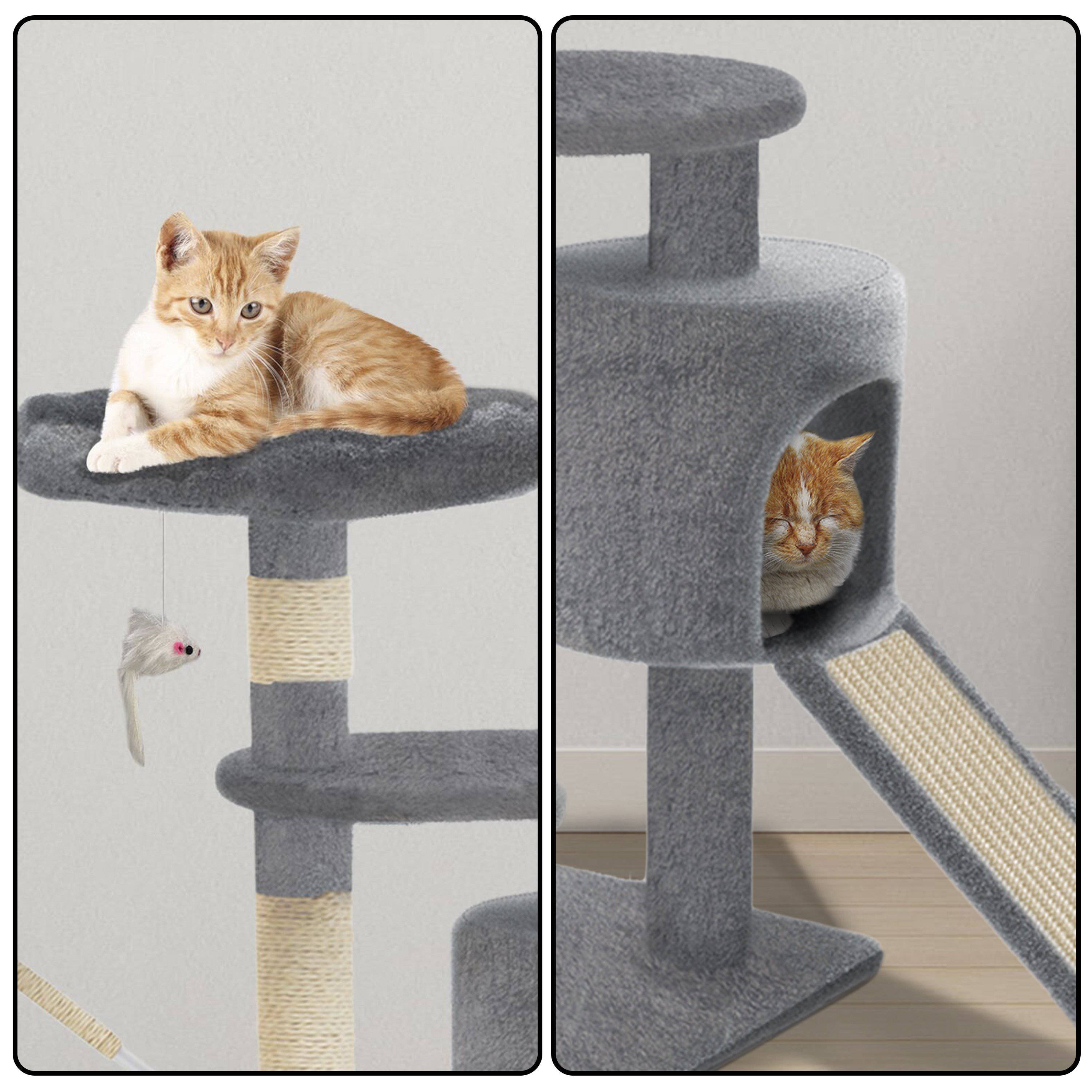 Vounot - Arbre à chat 112cm avec griffoir, niche et plateforme - Gris - Arbre à grimper pour chats - VOUNOT® - Image 7