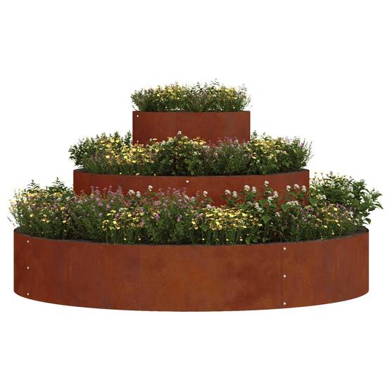 Grand Bac à Fleurs Rond Acier Patiné Effet Rouille pour Terrasse Ø 120x20 cm Marron - ComfortXL Outdoor Living - Image 2