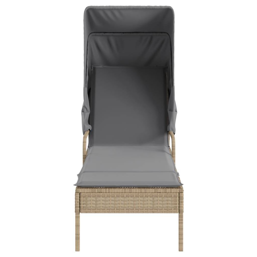 Maison Chic - Bain de soleil - Transat - Chaise longue avec auvent beige résine tressée - MEUBLE PRO-JU6452 - Image 4